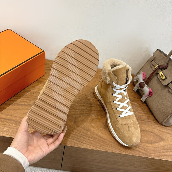 HM 26S Lieva Sneakers 3cm Light Tan Suede Shearling 110596