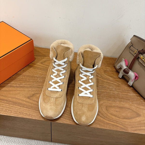HM 26S Lieva Sneakers 3cm Light Tan Suede Shearling 110596