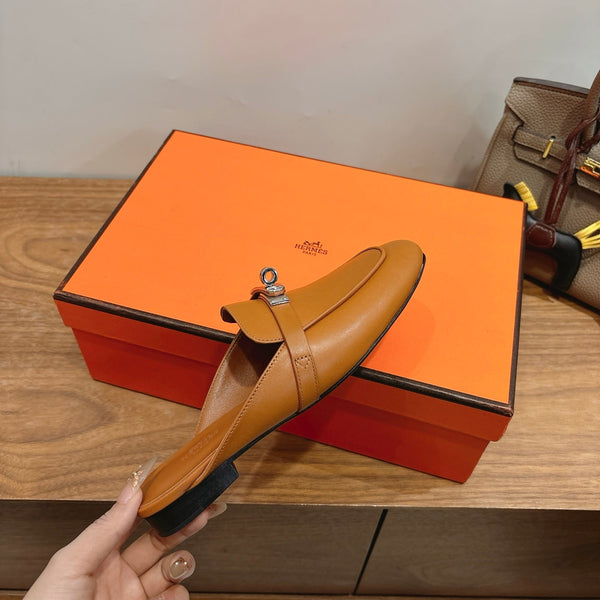 HM 26s Kelly Mule In Brown Calfskin Silver Hardware