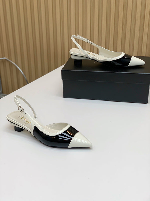 CC 26s Slingback 3.5cm White Black Patent Calfskin 792593