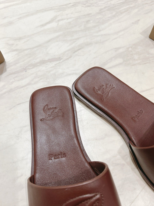 CL 25 Slippers Dark Brown Top Layer High Gloss Calfskin 307501