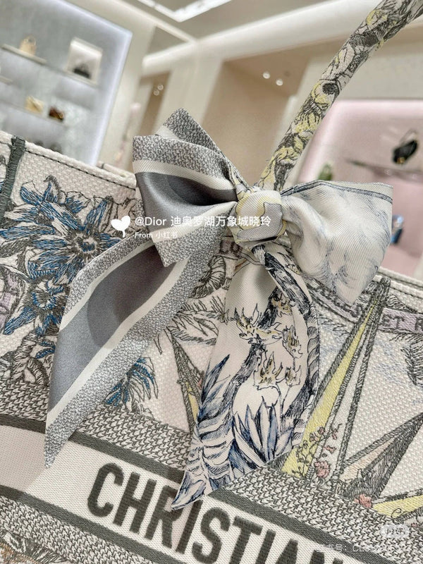 CD Twilly Mini Scarf 105cm Gray Colorful Mulberry Silk 945718