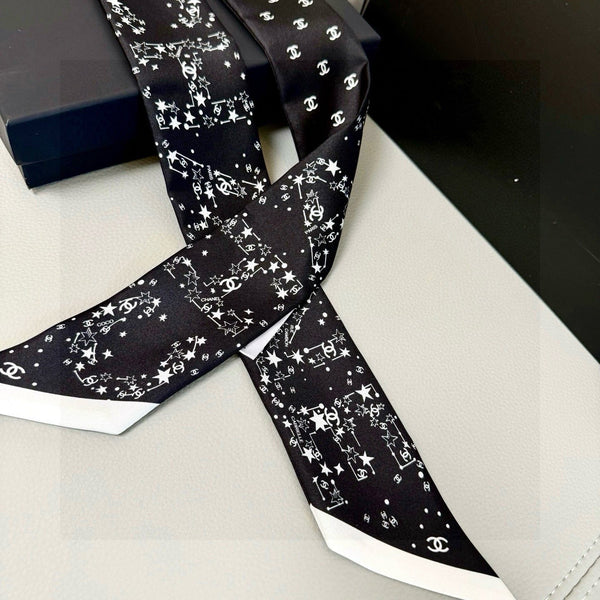 CC Twilly Mini Star Scarf 120cm Black Mulberry Silk 945724