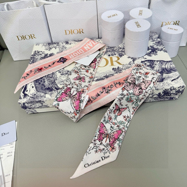 CD Twilly Mini Scarf 105cm Light Pink Colorful Mulberry Silk 969062