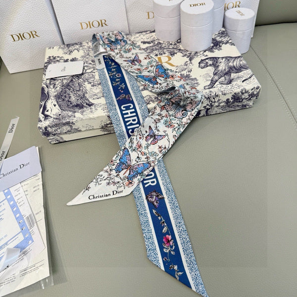 CD Twilly Mini Scarf 105cm Blue Mulberry Silk 969063