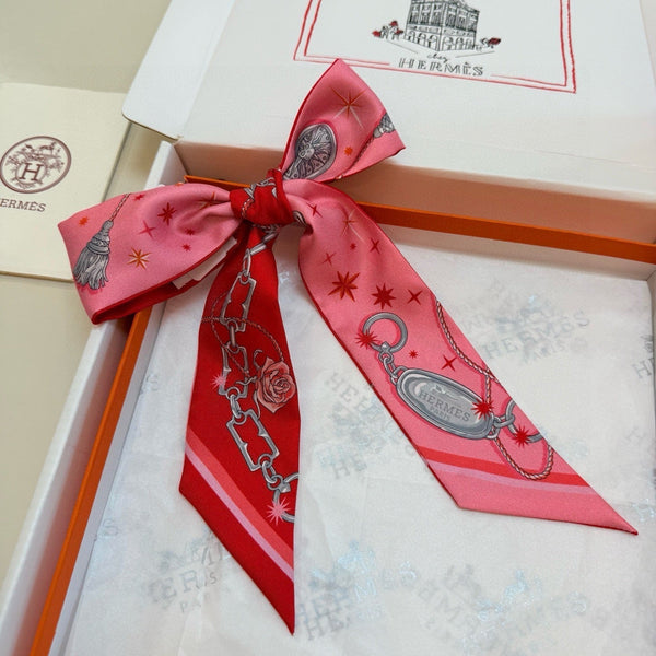 HM Twilly Mini Scarf 105 Pink Red Multi Silk Twill 153187