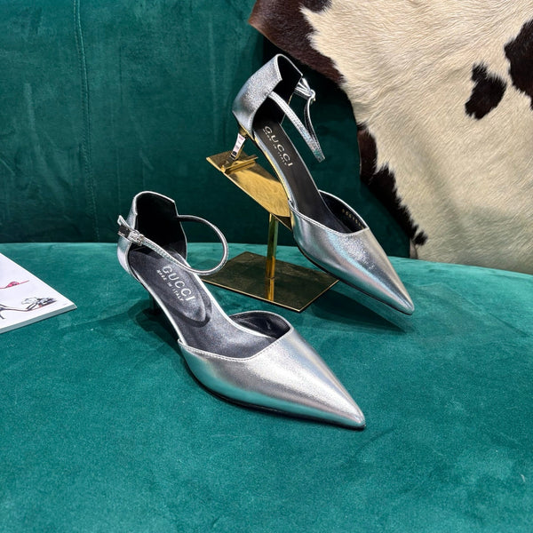 GG Bombshell Pump Sliver Laminated Leather 741248