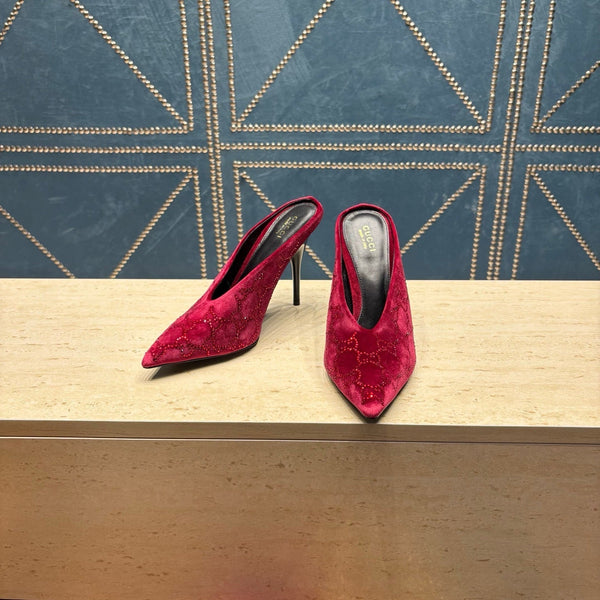 GG High-Heeled Mule 10.5cm Burgundy Velvet 741290