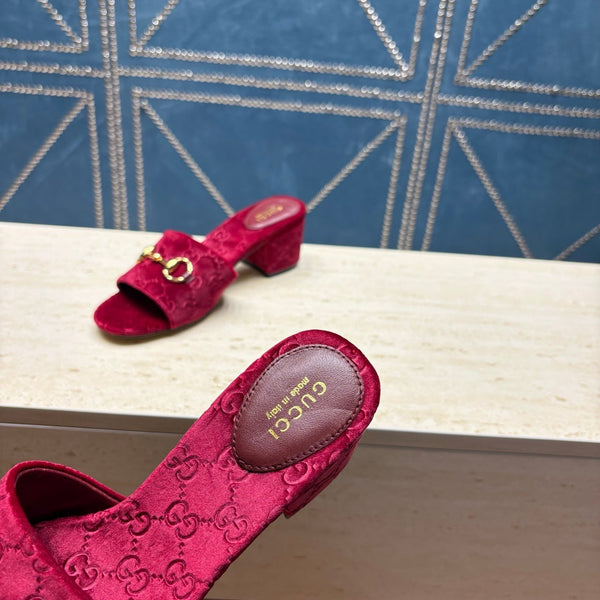 GG 26ss Chunky Heel Sandals 55 Bugundy Velvet 741301