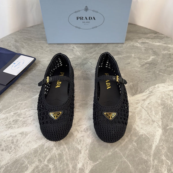 Pra 26s Ballet Flat Black Leather Fabric 635156