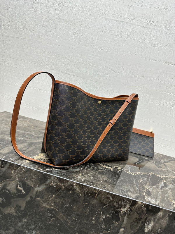 Celine Soft Shopper Bag in Triomphe Brown Black Canvas and Calfskin