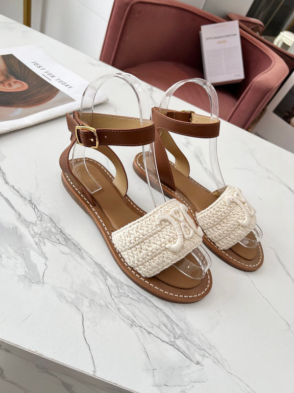 Celine 25C Lympia Sandal White Fabric with Calfskin 238175