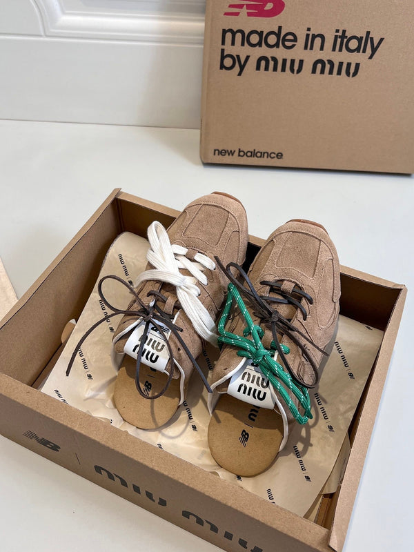 Miu x NB 530 SL Mules Light Brown Suede Leather 642517