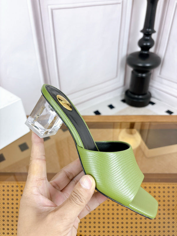 YSL High-Heeled Sandal 5.5cm Olive Leather 932052