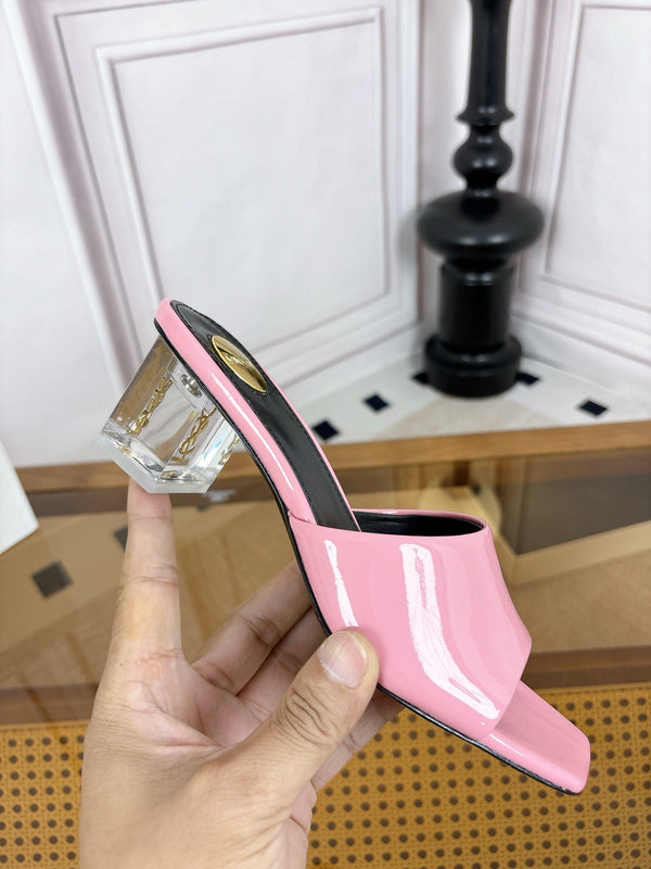 YSL High-Heeled Sandal 5.5cm Pink Patent Leather 932054