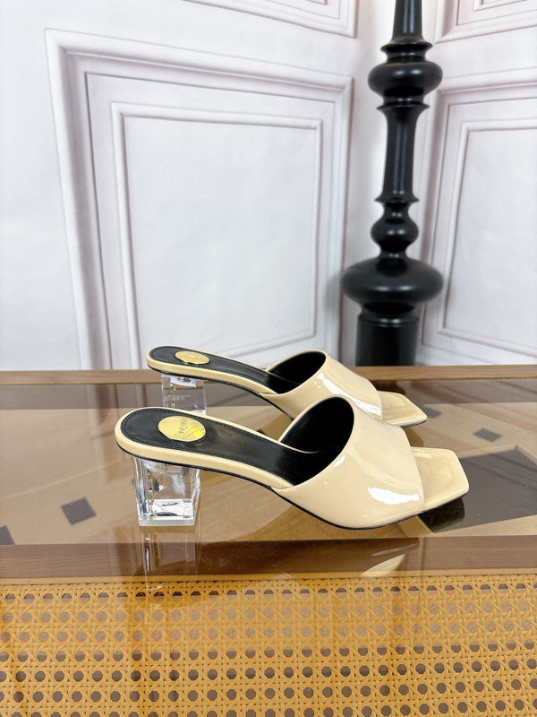 YSL High-Heeled Sandal 5.5cm Beige Patent Leather 932056