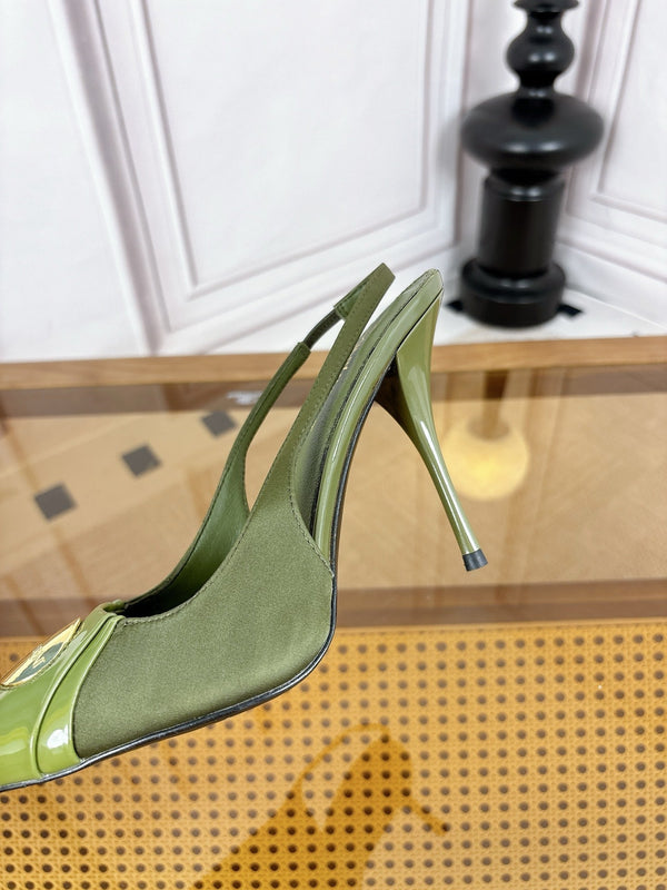 YSL Louis Slingback 10cm Olive Satin Patent Leather 932058