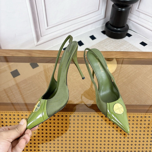 YSL Louis Slingback 10cm Olive Satin Patent Leather 932058
