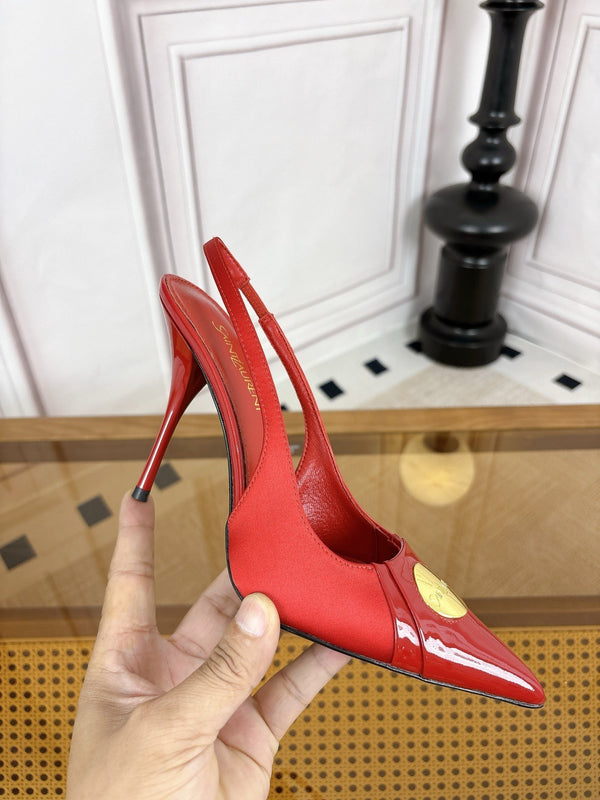YSL Louis Slingback 10cm Red Satin Patent Leather 932059