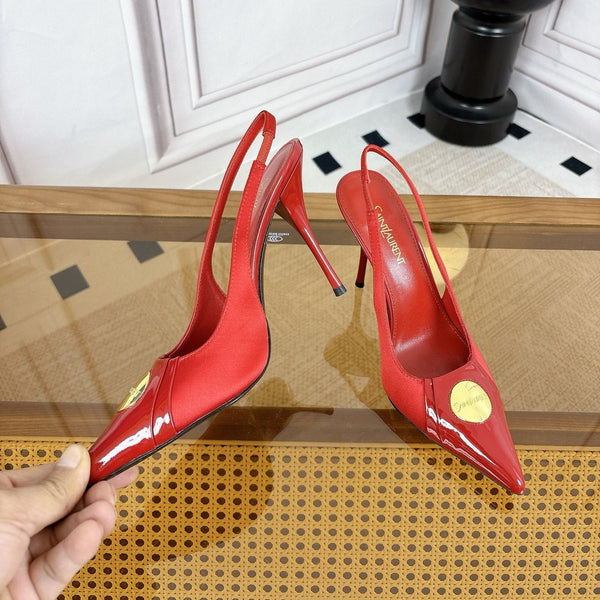YSL Louis Slingback 10cm Red Satin Patent Leather 932059
