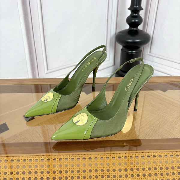 YSL Louis Slingback 10cm Olive Satin Patent Leather 932058