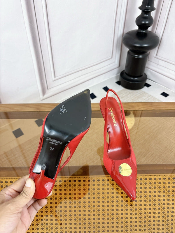 YSL Louis Slingback 10cm Red Satin Patent Leather 932059