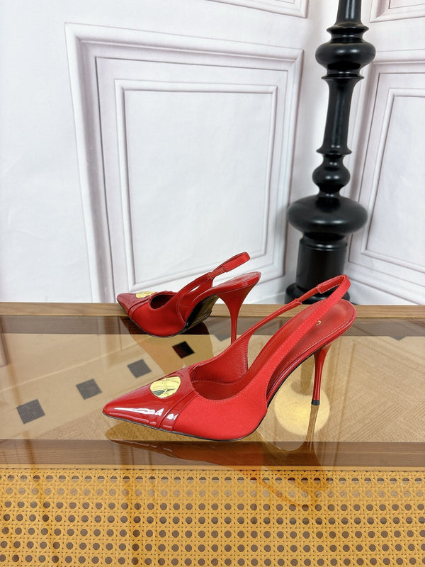 YSL Louis Slingback 10cm Red Satin Patent Leather 932059