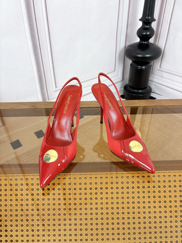 YSL Louis Slingback 10cm Red Satin Patent Leather 932059