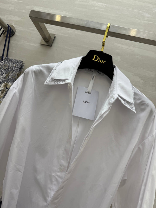 CD Belt Shirt Dress White cotton