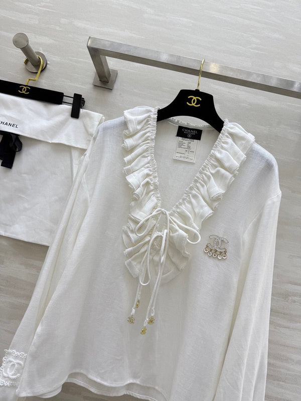 CC Pleated Shirt White Cotton Linen 343303
