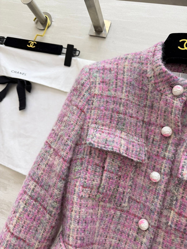CC Woven Tweed Long-Sleeved Dress Pink Tweed 343192