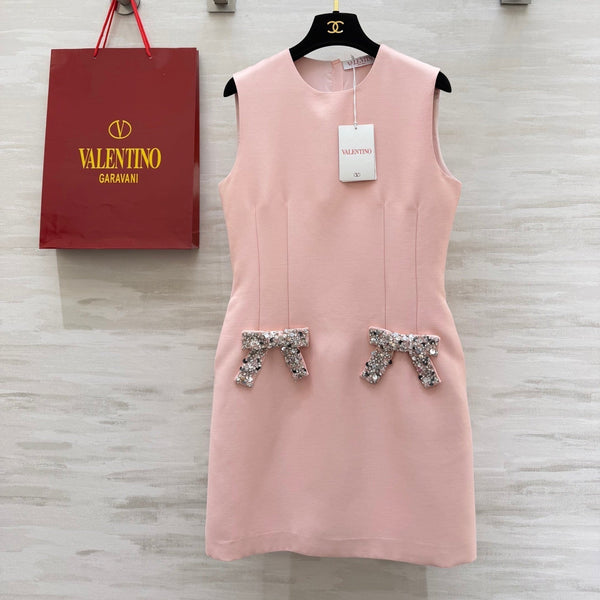 Valen 26s Bow-Embellished Beaded Sleeveless Dress Pink Fabric 344776
