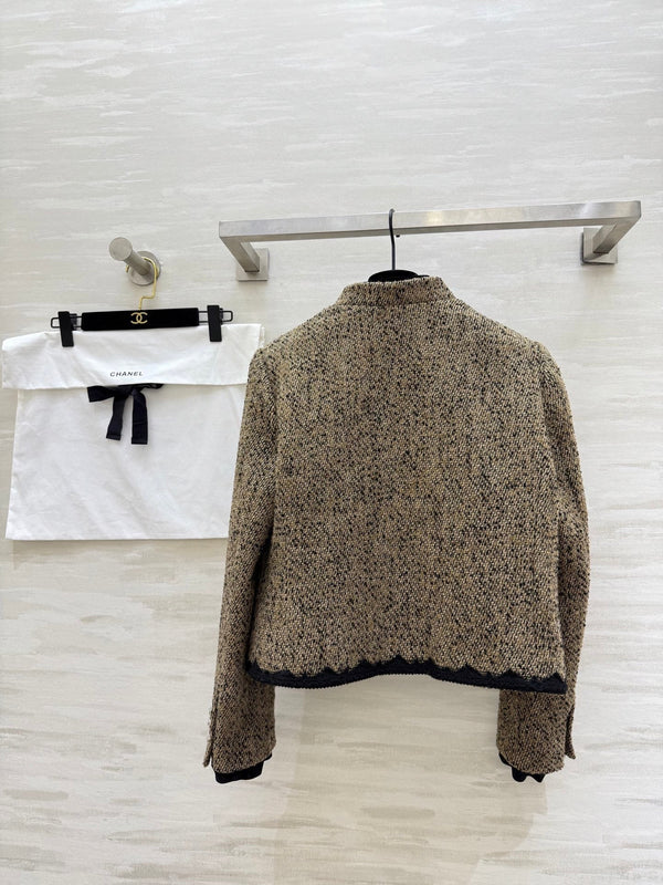 CC 26s Coat 3D Floral Embellished Beige Wool Blend Tweed