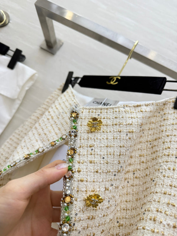 CC 26s Midi Skirt White Gold Tweed