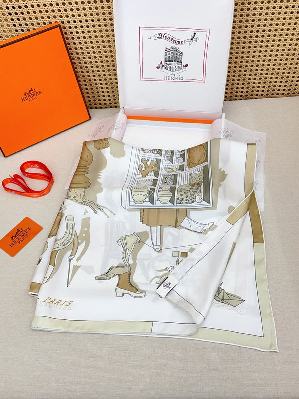 HM 26s Double-sided Scarf 90 Étoupe Twill Silk 150377