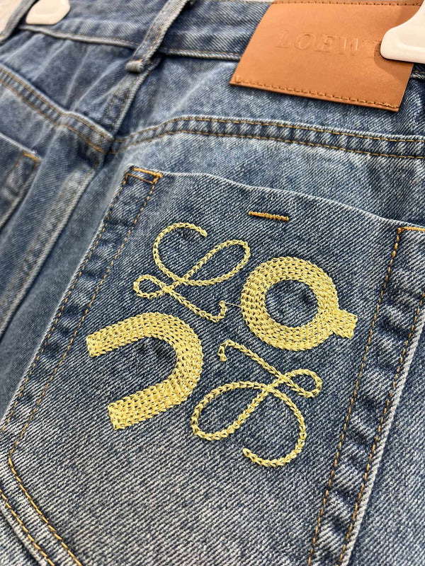 Loewe 26Ss Embroidered Denim Shorts