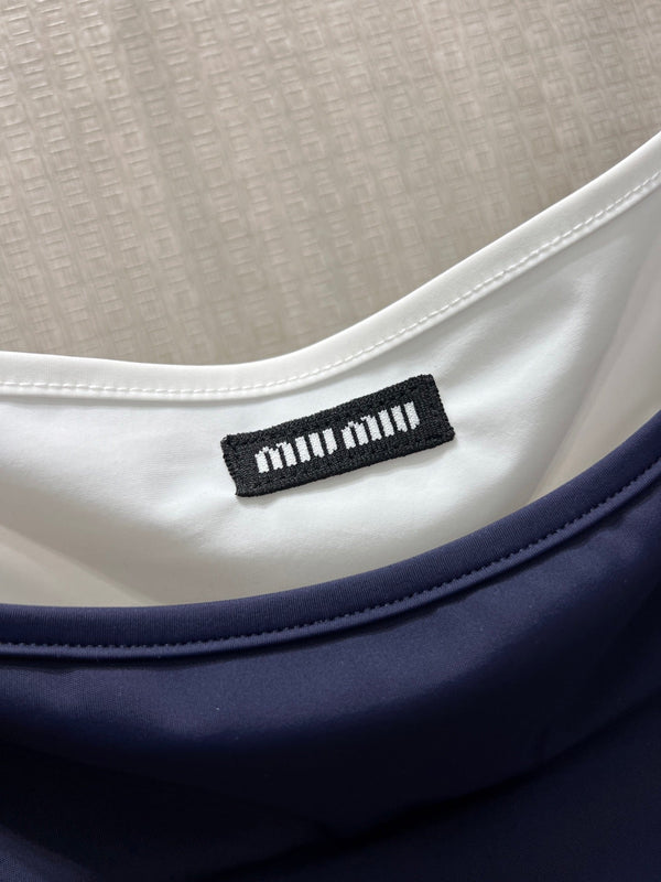 Miu Stretch Jersey Top Navy Blue Nylon 394259