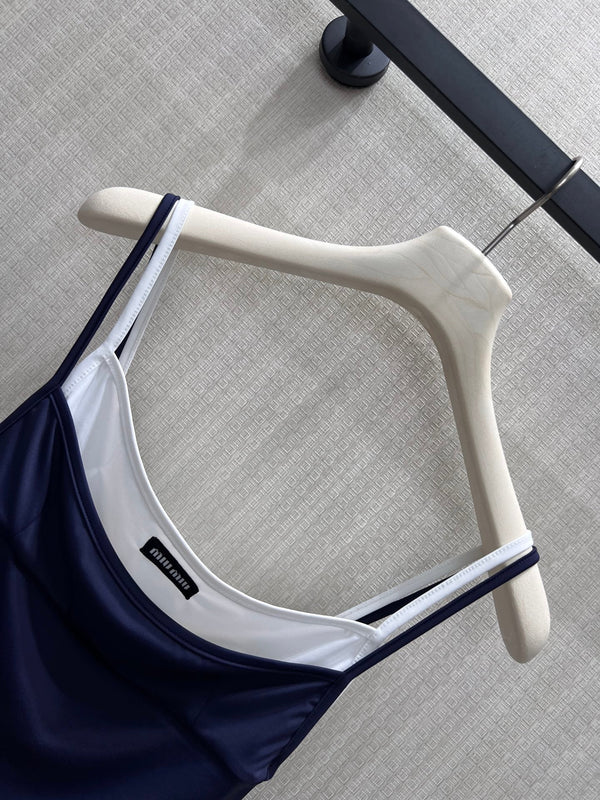Miu Stretch Jersey Top Navy Blue Nylon 394259