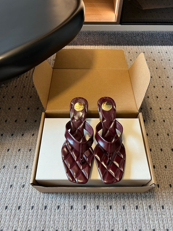 YSL Sip Sandal 4.5cm Burgundy Smooth Leather 932319