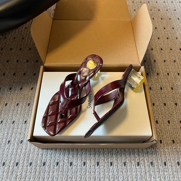 YSL Sip Sandal 4.5cm Burgundy Smooth Leather 932319