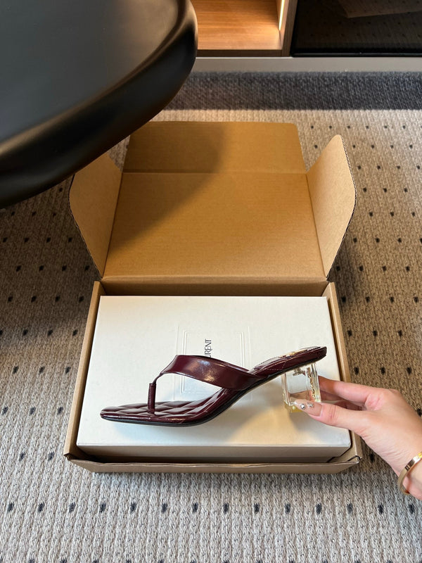 YSL Sip Sandal 4.5cm Burgundy Smooth Leather 932319