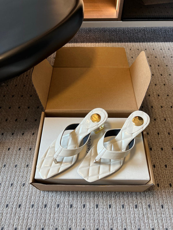 YSL Sip Sandal 4.5cm White Smooth Leather 932323