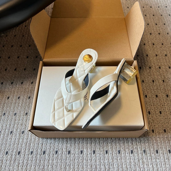 YSL Sip Sandal 4.5cm White Smooth Leather 932323