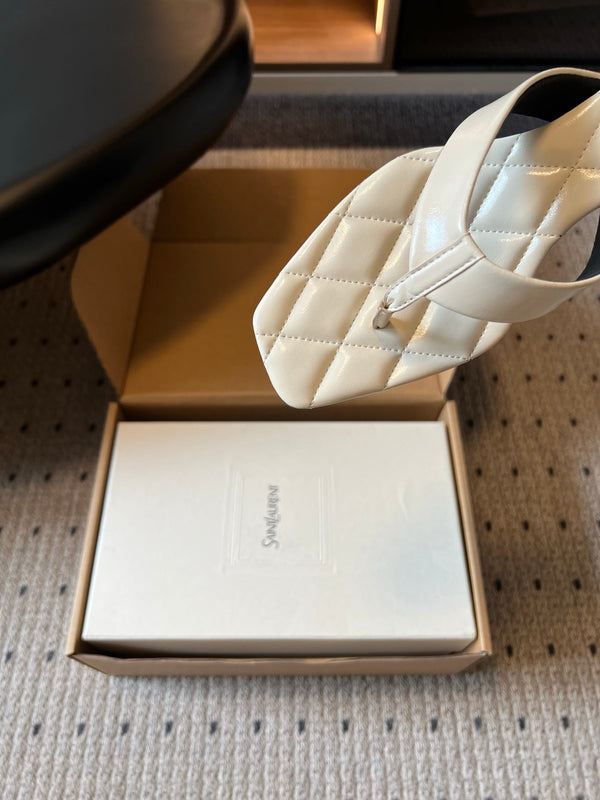 YSL Sip Sandal 4.5cm White Smooth Leather 932323