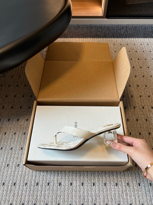 YSL Sip Sandal 4.5cm White Smooth Leather 932323