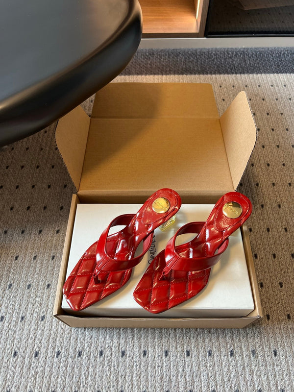YSL Sip Sandal 4.5cm Red Smooth Leather 932318