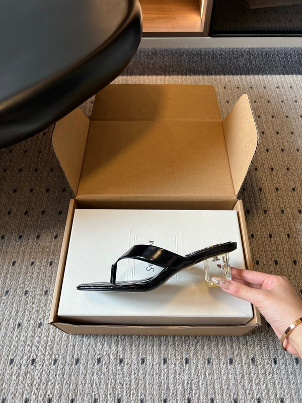 YSL Sip Sandal 4.5cm Black Glossy Leather 932317