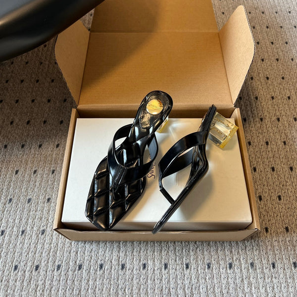 YSL Sip Sandal 4.5cm Black Glossy Leather 932317