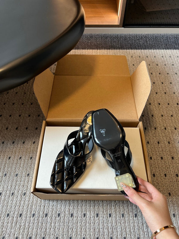 YSL Sip Sandal 4.5cm Black Glossy Leather 932317