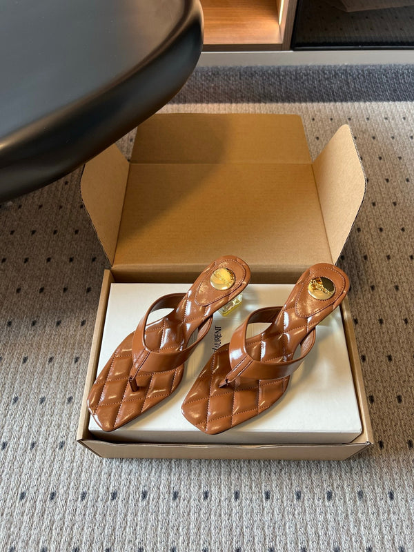 YSL Sip Sandal 4.5cm Camel Smooth Leather 932320